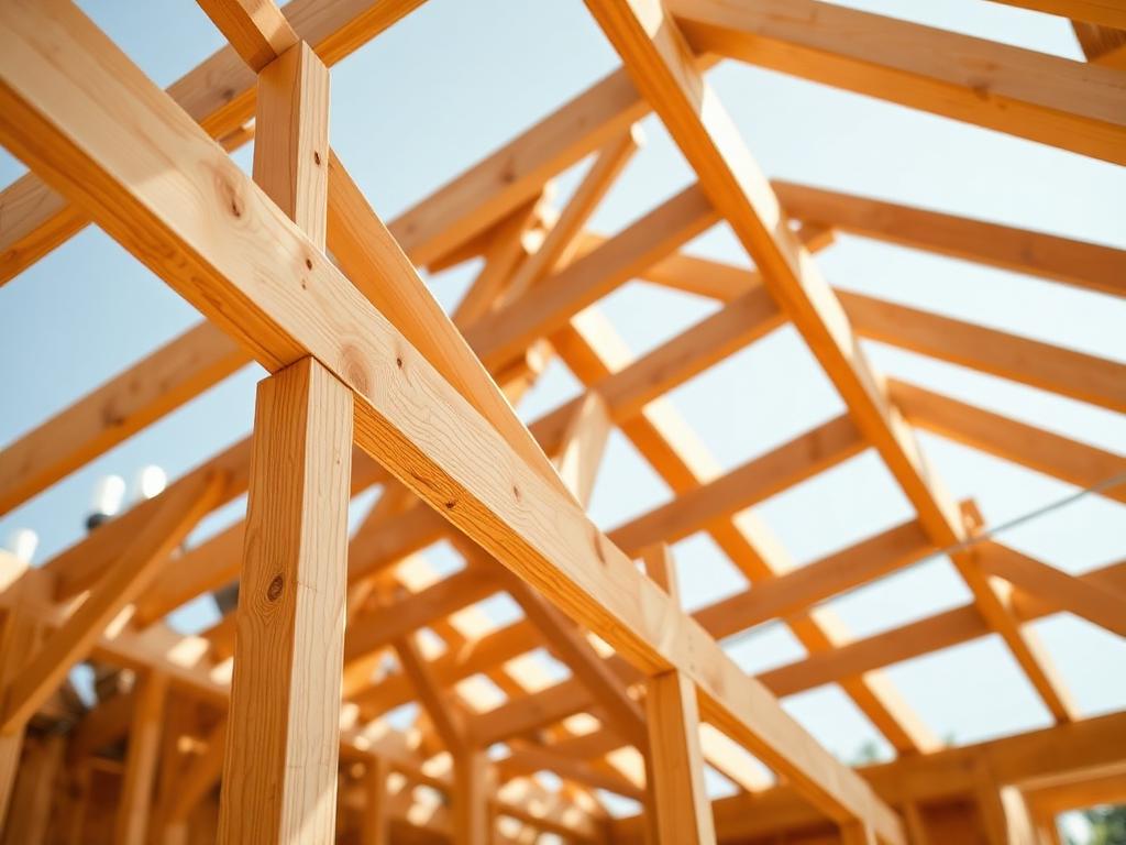 Macro shot of timber roof framing under construction