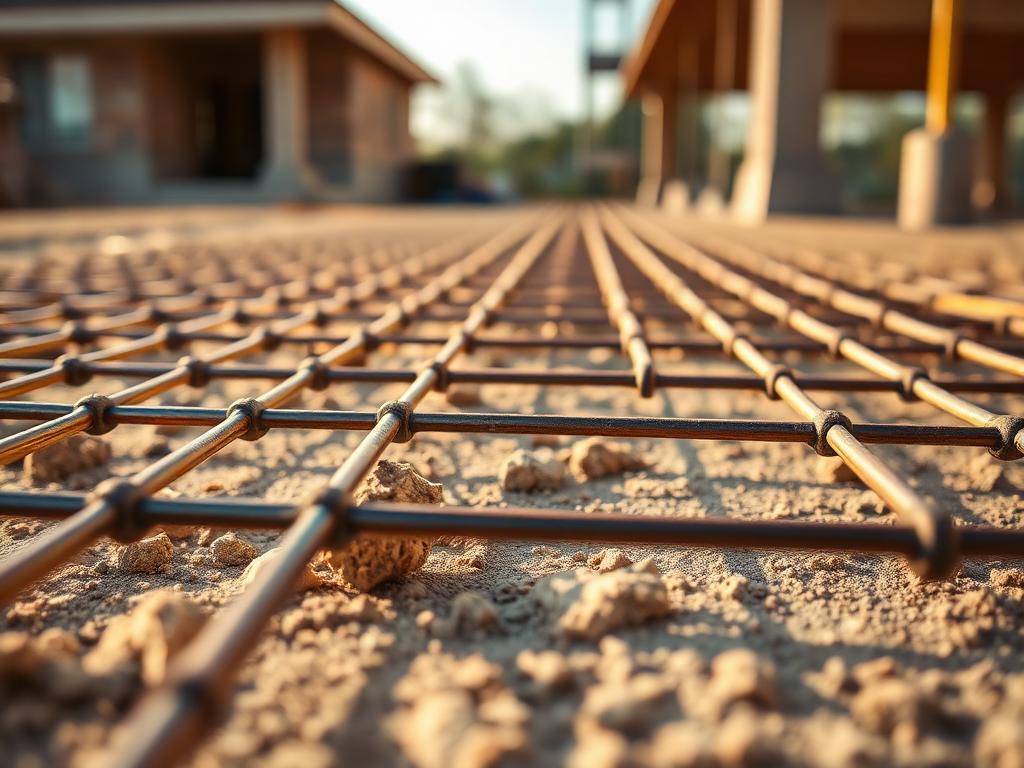 Macro shot of rebar reinforcement grid
